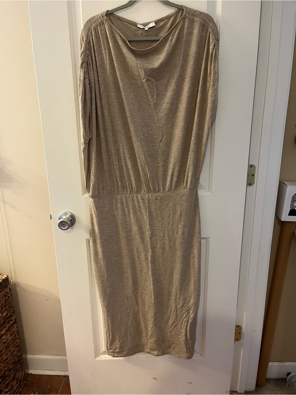 Reiss Beige Long-Sleeve Midi Dress